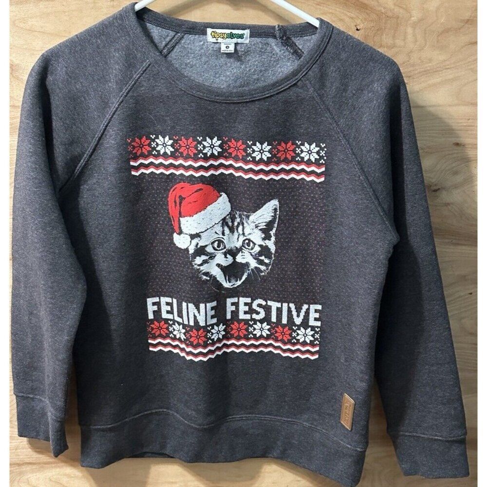 Tipsy Elves Women S Feline Festive Christmas Pullover Ugly Sweater Sweatshirt
